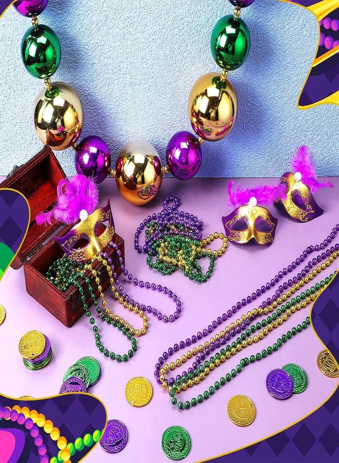 Batiyeer 66 Pcs Jumbo Big Ball Mardi Gras Beads Necklaces Bulk and Assorted Costume Necklace Bulk Metallic Gold Purple Green Beaded Necklaces Mardi Gras Accessories for Party Throws Masquerade Favors - Image 5